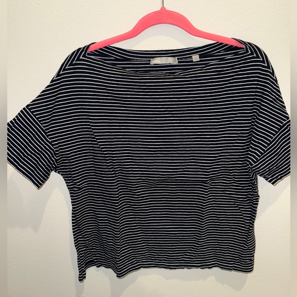 Vince Navy and White Striped Short Sleeve Top